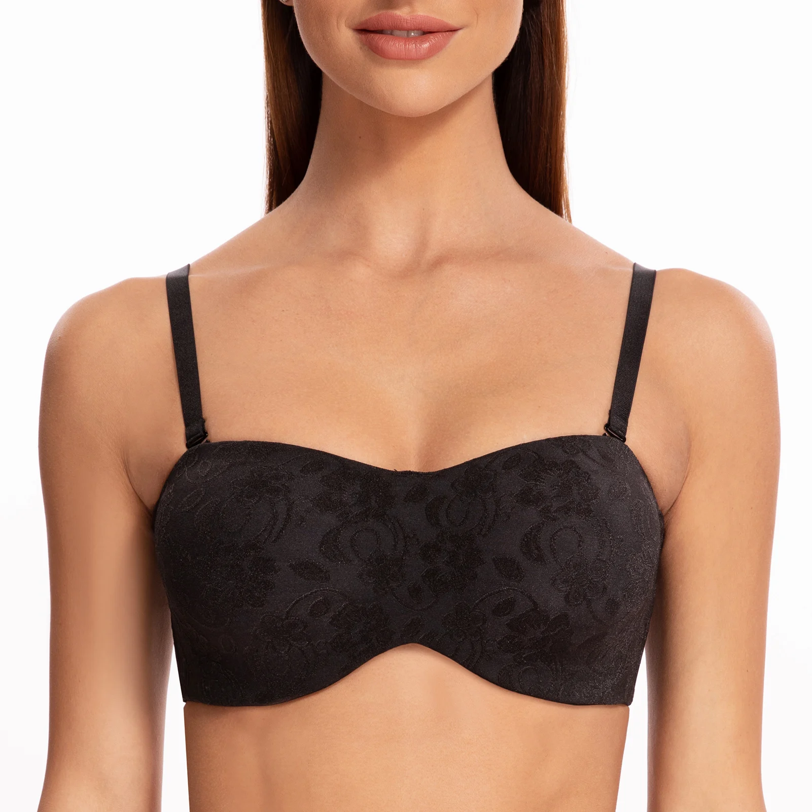 MELENECA Women's Unlined Strapless Bra with Underwire Minimizer for Large Busts Seamless Jacquard Fabric