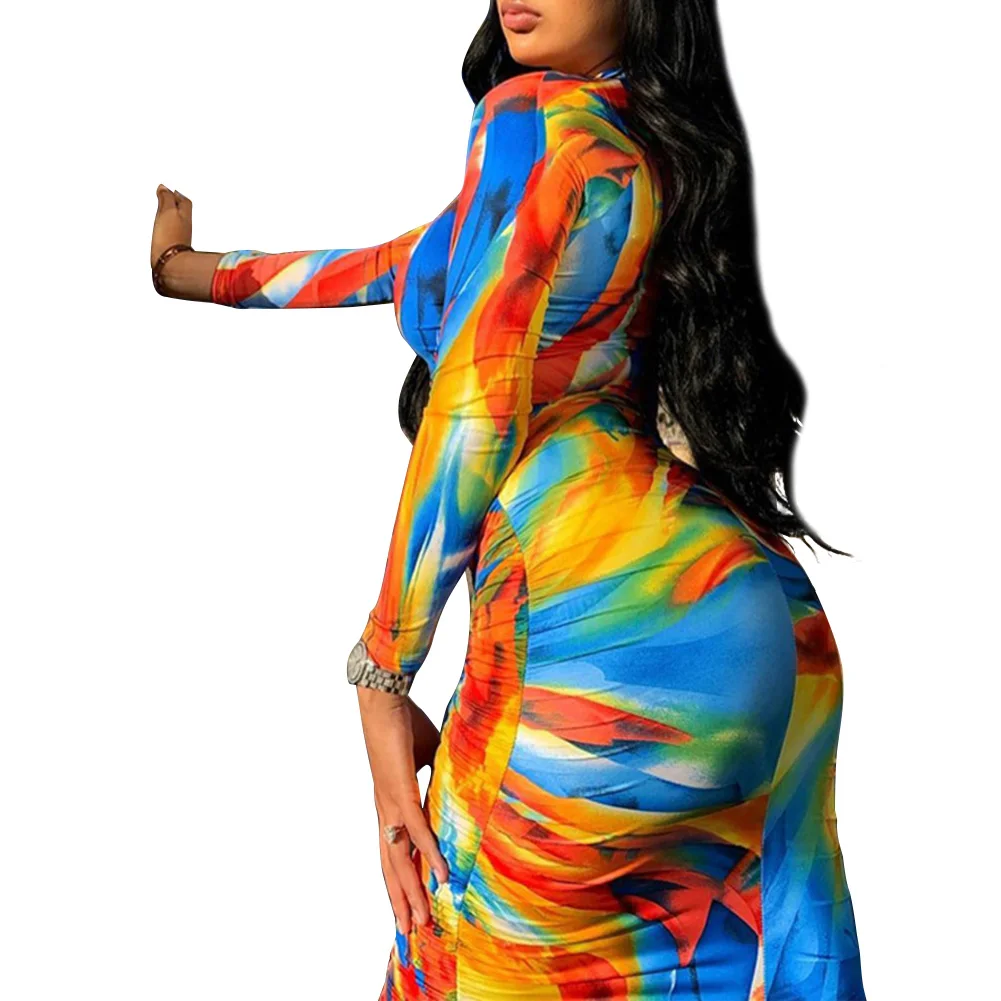Женское элегантное Драпированное Платье-футляр с разноцветным принтом модные