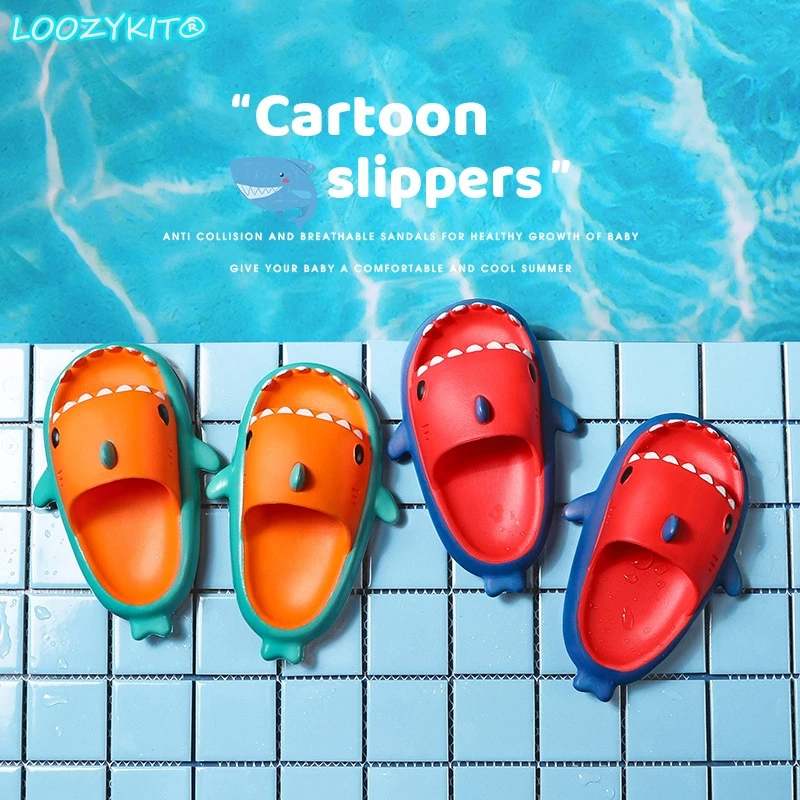 

Funny Children Slippers Cute Shark-shaped Home Non-slip Boys Kids Slippers Toddler Girls Shoes Blue Pink Beach Shoes