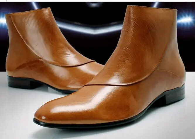 Ботильоны Botas Hombre Короткие мужские туфли с высоким берцем Кожаные острым носком