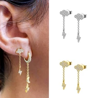 isueva vintage gold plated stud earrings cubic zircon lightning clouds earrings for women fashion jewelry geometry pendientes