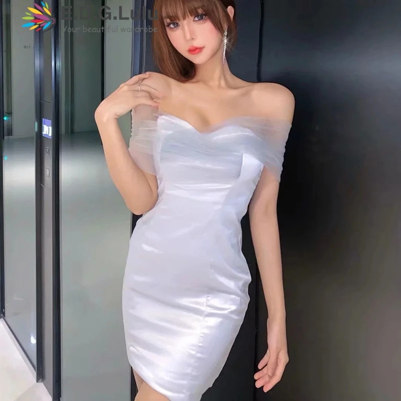 

EDGLuLu весна-лето с открытыми плечами Сетчатое сатиновое платье элегантные вечерние облегающие Женские платья с открытой спиной Новое поступ...