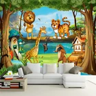 Пользовательские 3D фото обои мультфильм Лес Животные мир лев тигр жираф дети мальчик комната Спальня Настенная 3D обои