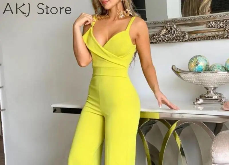 

Sexy Solid Color Spaghetti Strap Romper Slim Waist Low-Cut Sleeveless Jumpsuit