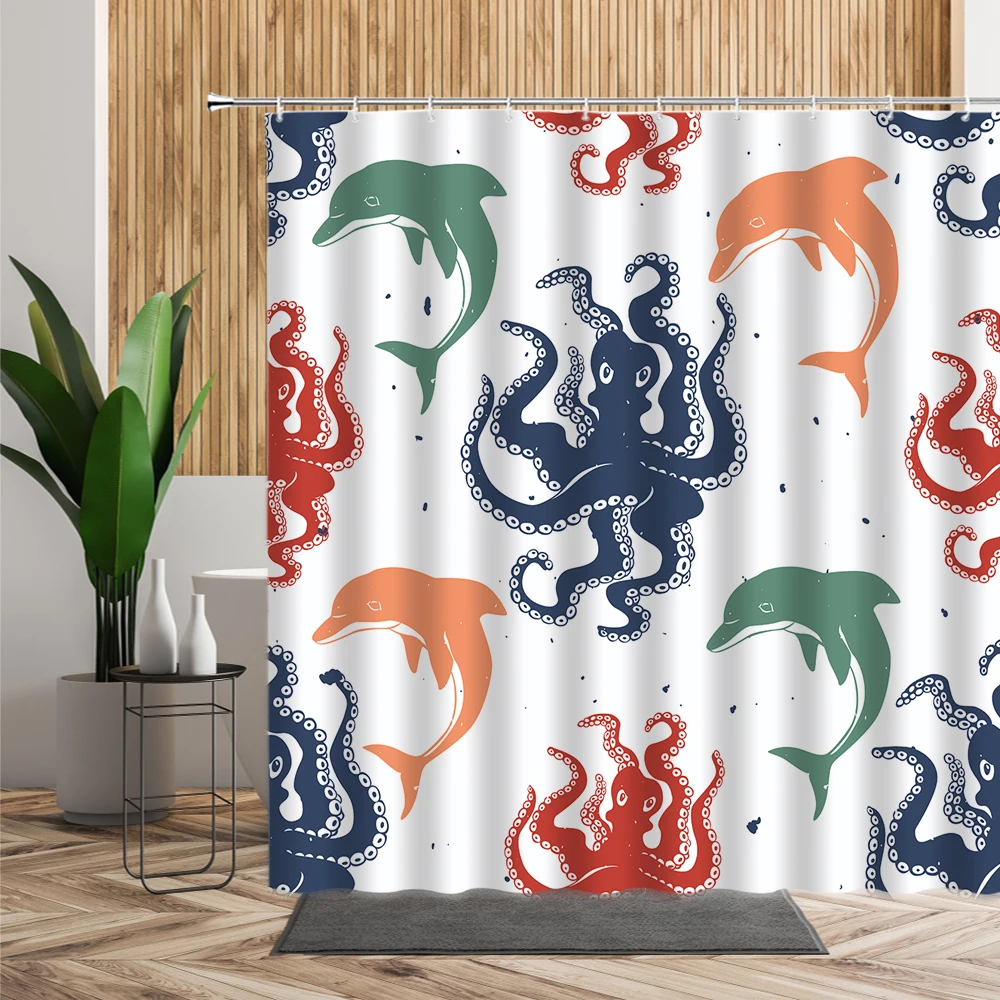

Занавеска для душа в виде мультяшного осьминога для ванной, спальни, украшение, экран для детской комнаты, водонепроницаемая тканевая подве...