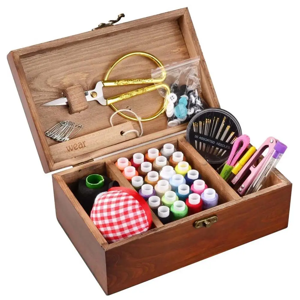 Корзина Коробка с комплектом для шитья деревянная ручная работа набор