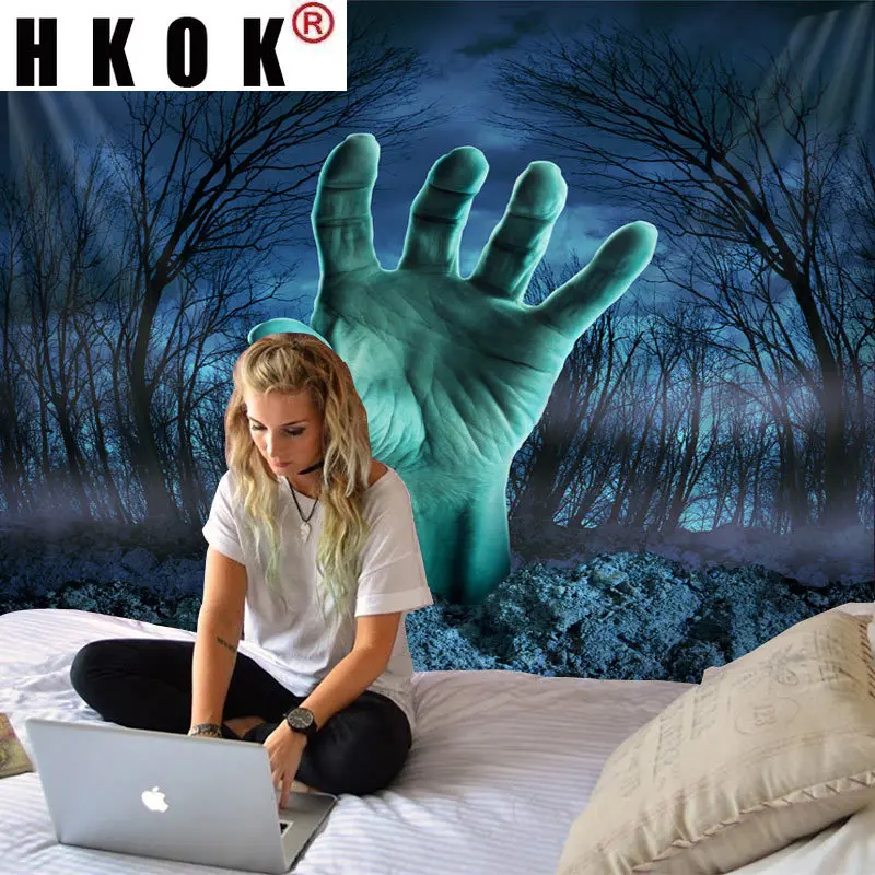 

HKOK Halloween Tapestry Wall Rugs Wall Hanging Covering Fabric Mural Background Cloth Towel Beach Fabric Blanket Living Home Art