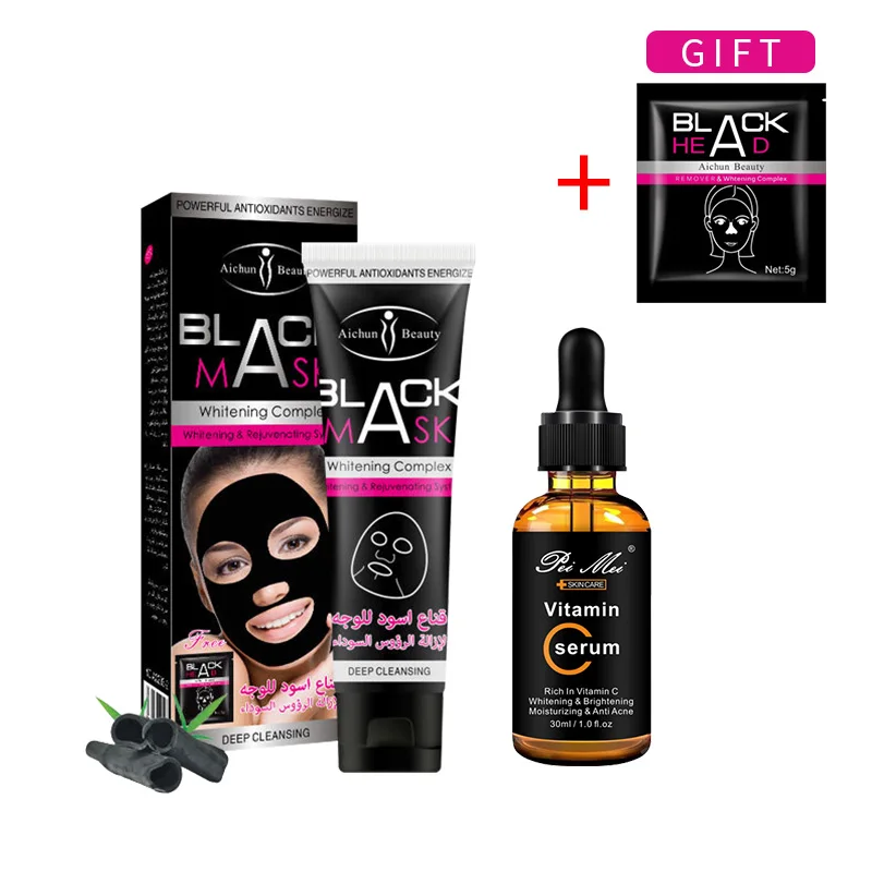 

2 шт./компл. витамин C алоэ вера осветляющая сывороточная эссенция черная маска клубника черные точки на носу увеличенные поры жирная маска