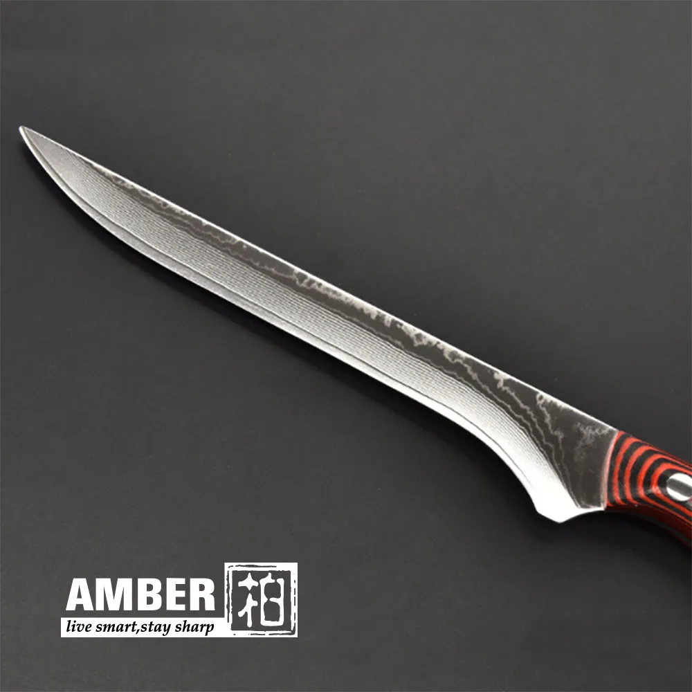 Янтарный 6 дюймов нож обвалочный 67 слой Дамасская сталь sharp нарезать мясо