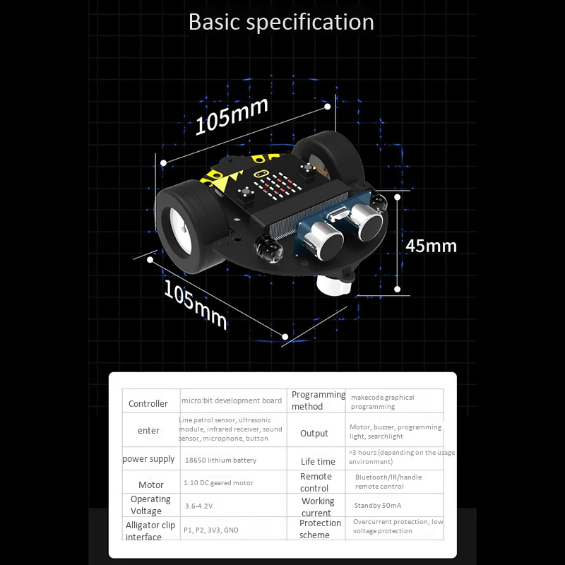 

1pcs Micro:Bit Graphical Programming Robot Mobile Platform Smart Car V4.0 Support Line Patrol Ambient Light Accessories
