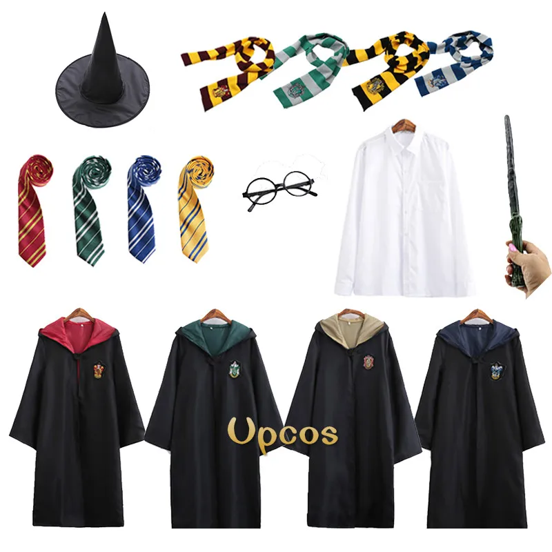 Поттер Косплей костюмы робы плащ костюм галстук шарф палочка очки Ravenclaw Гриффиндор Hufflepuff Слизерин Косплей Плащ
