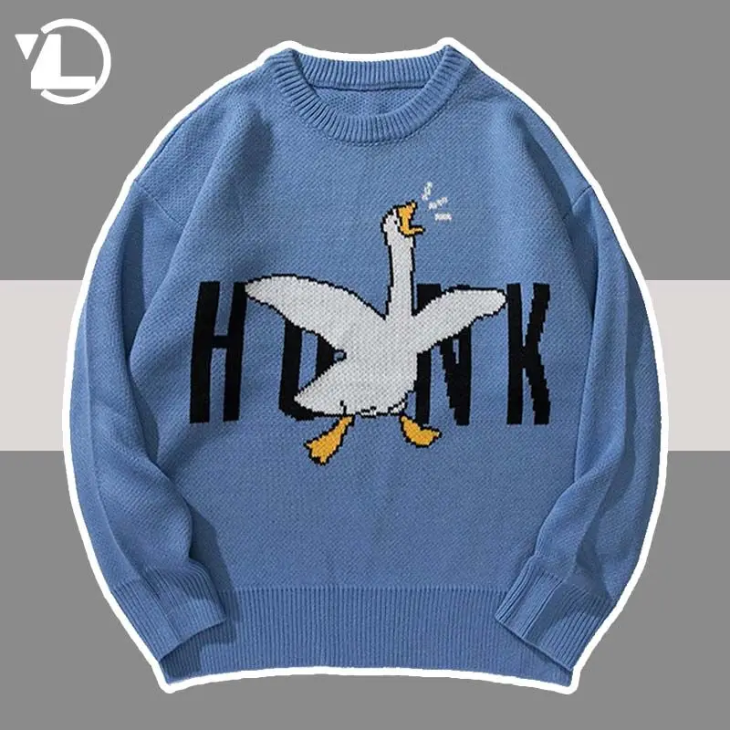 Hip Hop Streetwear Knitted Sweater Men Embroidery Bear Letter Print Pullover Harajuku Cotton Casual Christmas Sweater Winter New