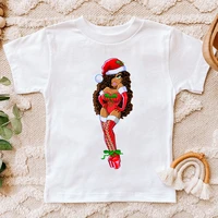 2022 beautiful sex black girl holding christmas gift box kawaii black girl t shirt girls t shirt short sleeve t shirt tee tops