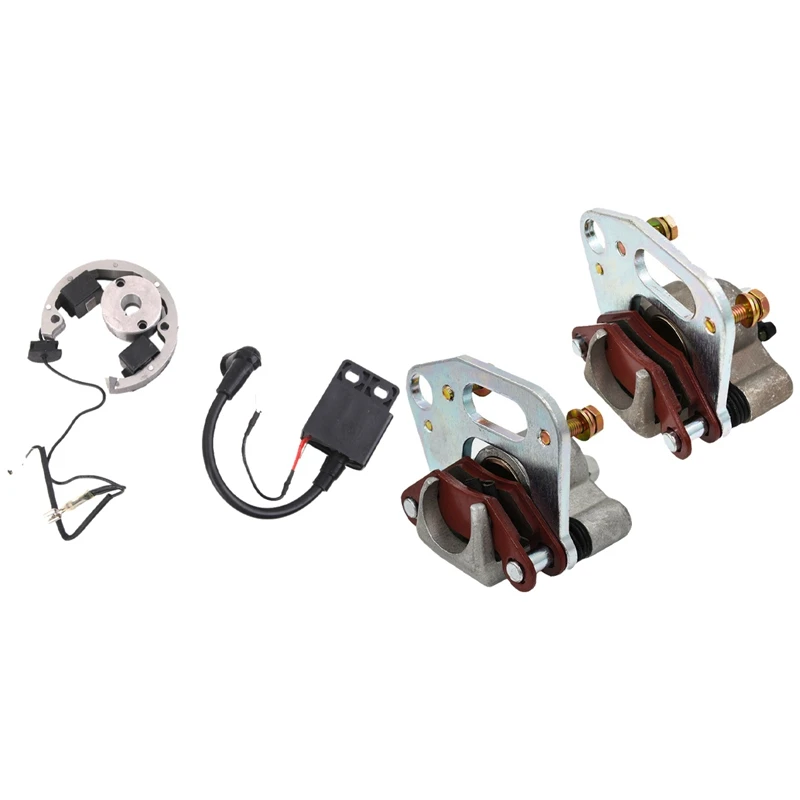

1 Piece Ignition Coil Stator Rotor Kit with New Left and Right Front Brake Calipers with Pads ATV