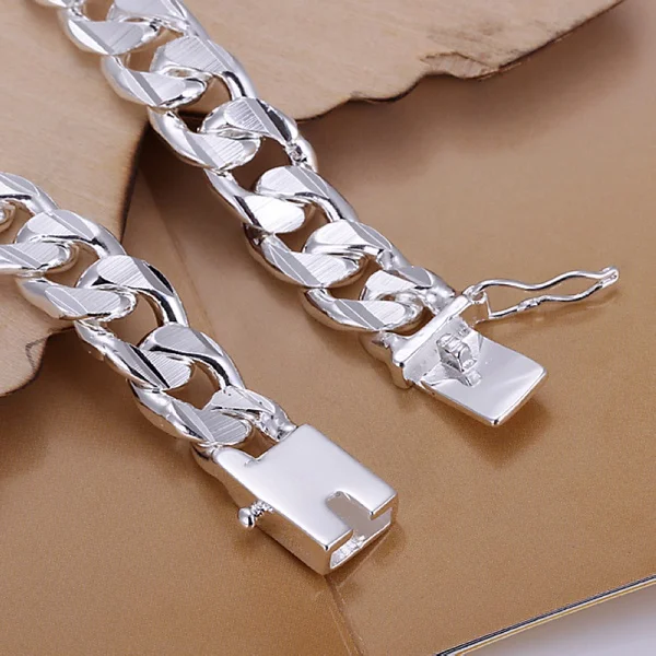 

New high-end women's mens fine N925 sterling Silver color bracelet fashion jewelry gift men's 10MM square beautiful gem
