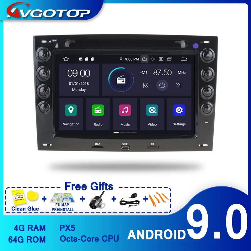 Автомобильный мультимедийный плеер AVGOTOP 2 + 16 ГБ/4 64 ГБ Android 9 Bluetooth GPS для RENAULT MEGANE 2003
