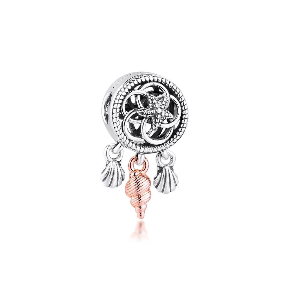 

100% 925 Sterling Silver Beads Openwork Seashell Dreamcatcher Charm Fits Pandora Bracelets Women DIY Jewelry Making