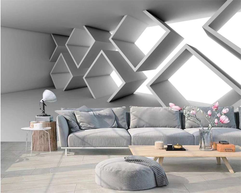 3D цементная стена beibehang геометрическое здание расширение пространства фото