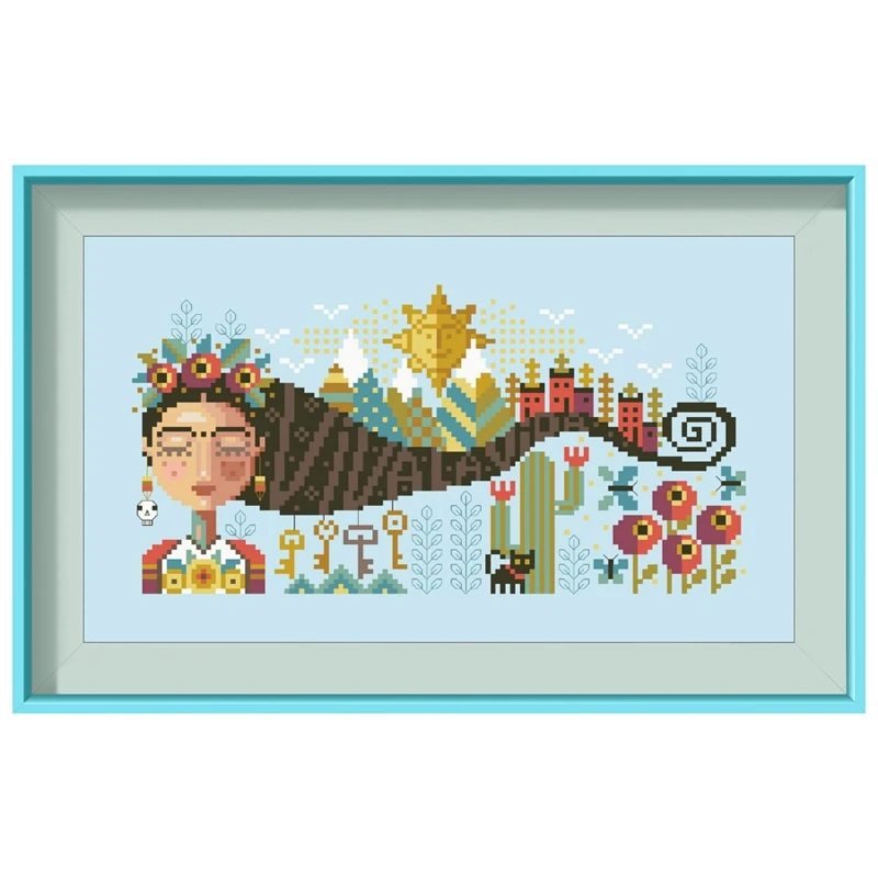 

Набор для вышивки крестиком Dream city, для девушек, с длинными волосами, дизайн узора, 18 карат, 14 карат, 11 карат, небесно-голубой холст, вышивка «с...