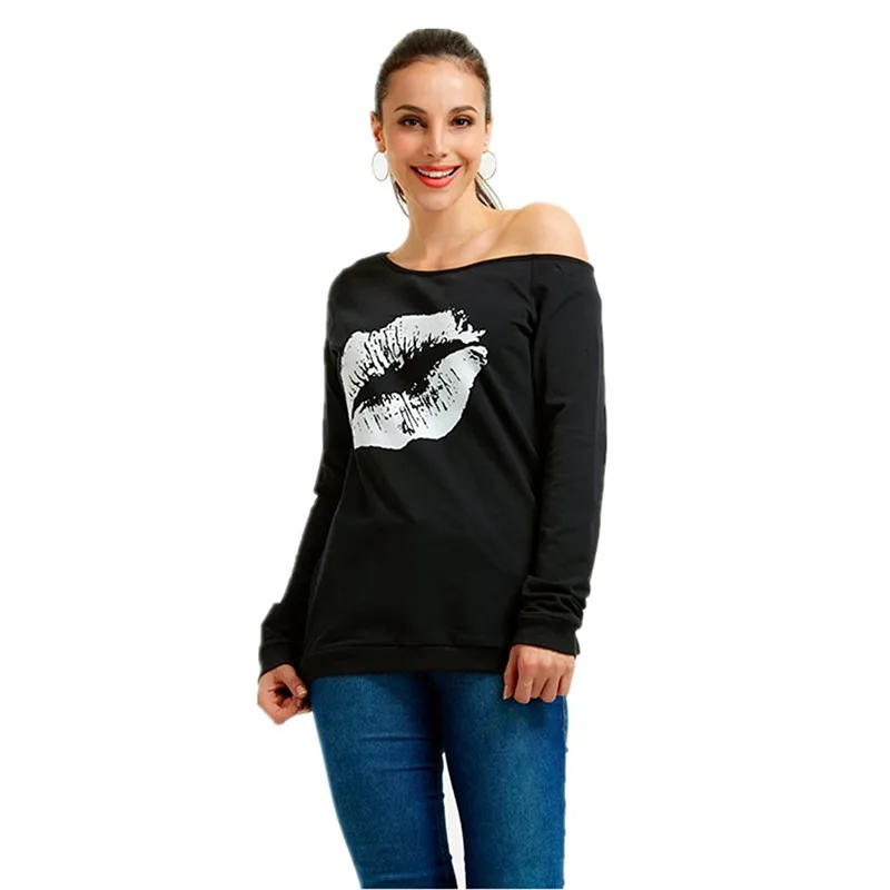 

Big Lips Print Women Pullovers Sweatshirts Sexy Off Shoulder Fashion Female Long Sleeve Pullovers Casual Loose Street Tops 2021