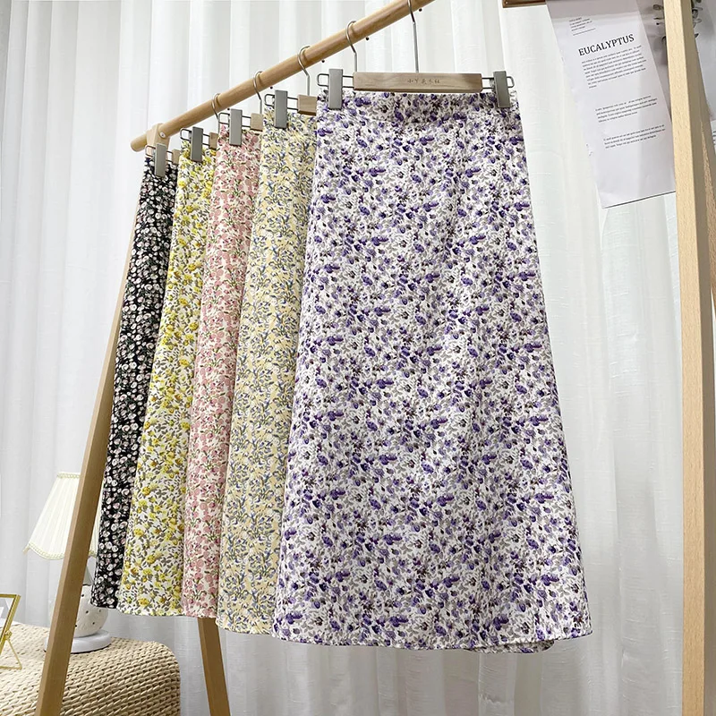 

Croysier Long Skirts Womens 2021 Elegant Vintage Floral Summer Skirt Women Clothing High Waist A Line Casual Chiffon Midi Skirt