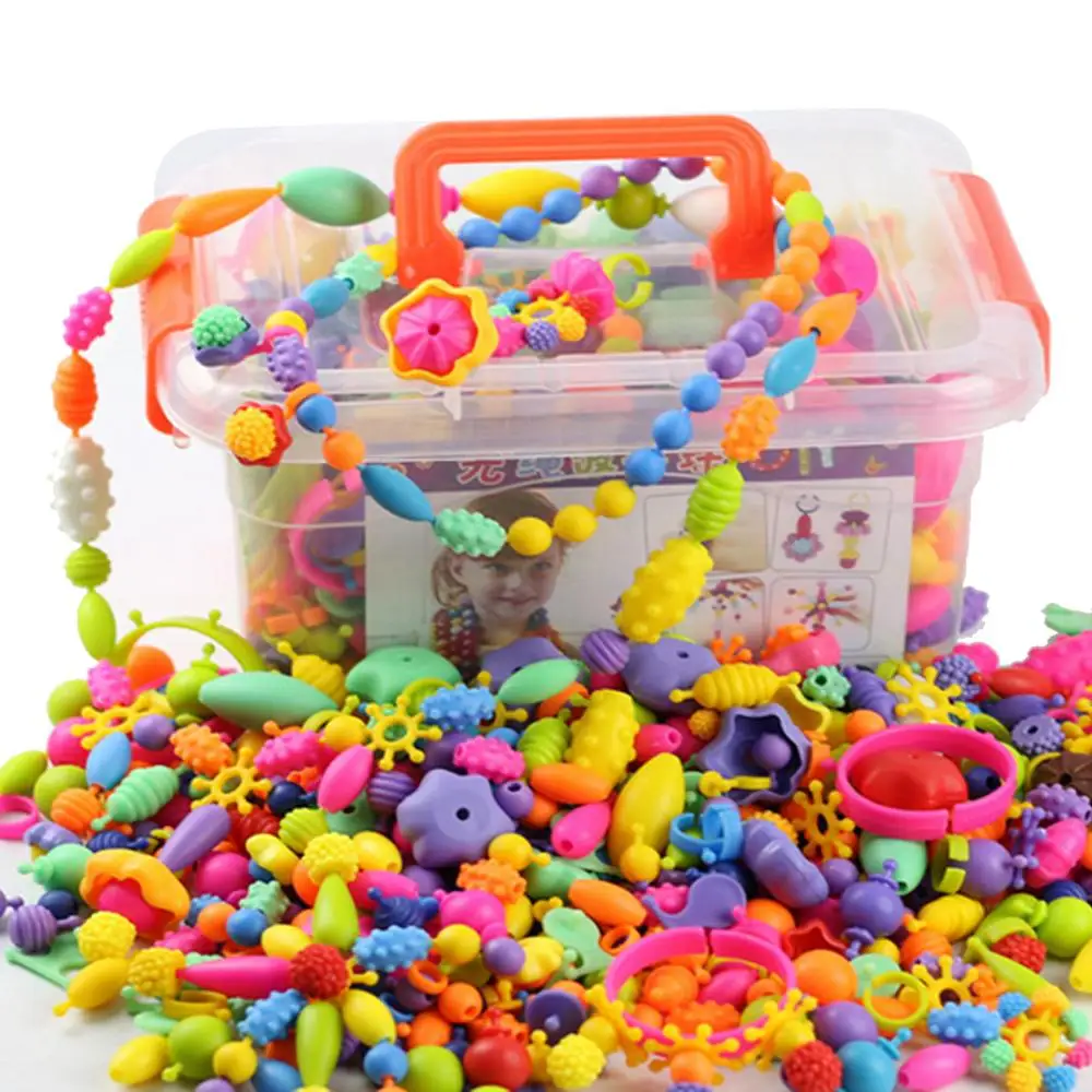 Besegad-Conjunto de joyería para niños y niñas, cuentas Pop de plástico de formas surtidas de colores, juguetes, regalos, fabricación de collares Manual, 485 Uds.