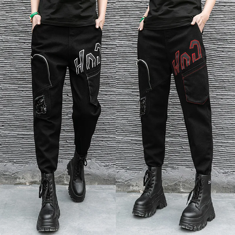 

Max LuLu 2021 British Designer Punk Style Womens Printed Black Jeans Ladies Elastic Loose Denim Pants Female Oversized Trousers