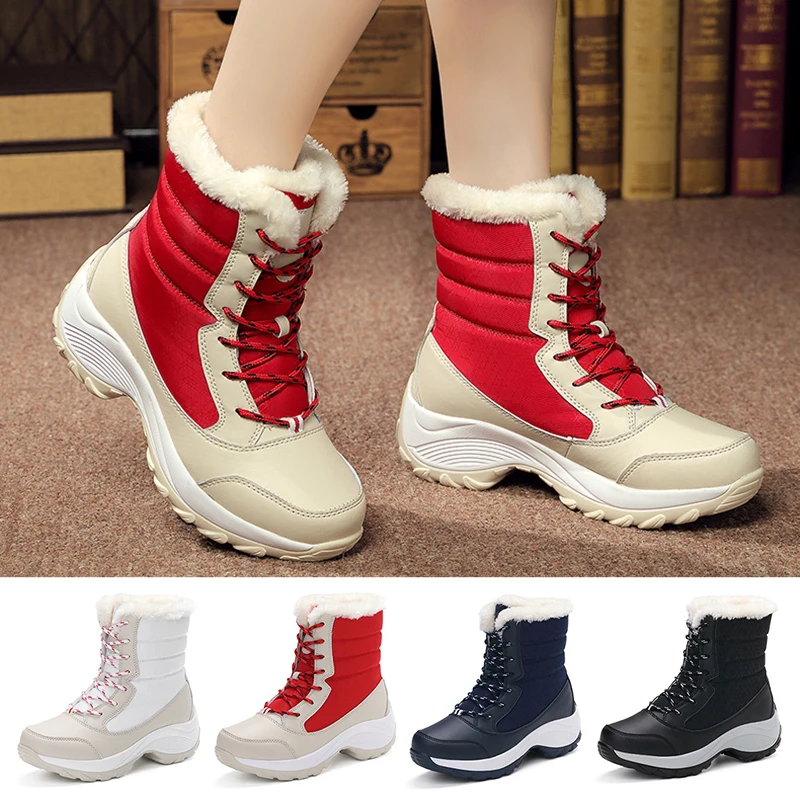 

Women Boots Waterproof Winter Shoes Women Snow Boots Platform Keep Warm Ankle Winter Boots With Thick Fur Heels Short Snow Boots