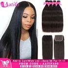 Малайзийские волосы, пряди с закрытием, прямые волосы, пряди с закрытием, волосы Remy, 100% человеческие волосы, пряди с закрытием Aatifa