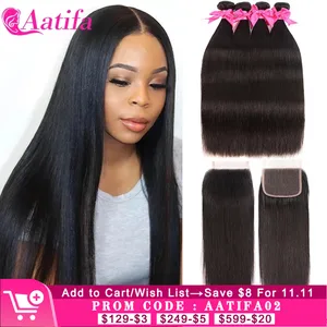 Малайзийские волосы, пряди с закрытием, прямые волосы, пряди с закрытием, волосы Remy, 100% человеческие волосы, пряди с закрытием Aatifa