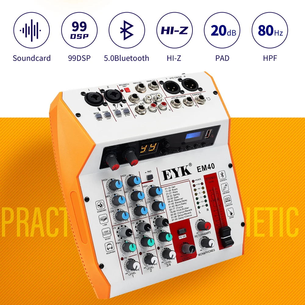 Консоль для смешивания звука EYK с USB записью воспроизведение компьютера 4 микшер