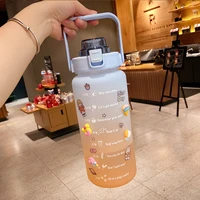 2l water bottle with straw colorful gradient drinking bottles with handle outdoor portable leak proof sports kettle drinkware