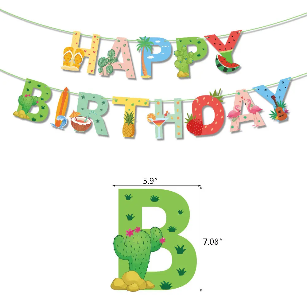 

Hawaiian Party Decorations Cactus Pineapple Turtle Leaf Birthday Balloon Banner Cake Toppers Set Summer Holiday Party Supplies