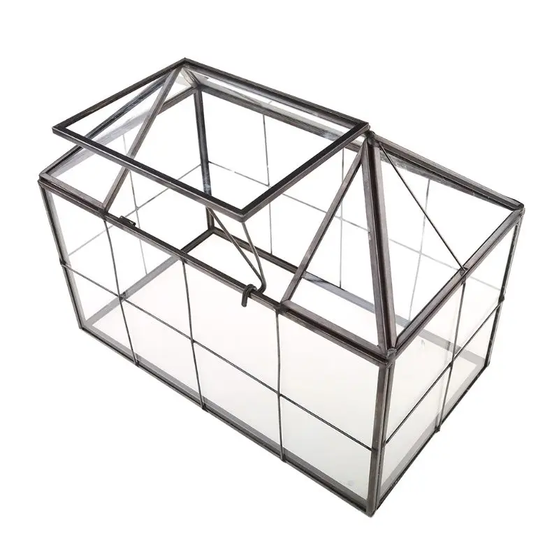 Glass Terrarium Jewelry Box Clear Glass Box Geometrical Box ,House Shape Close Glass Geometric Terrarium Tabletop Succulent