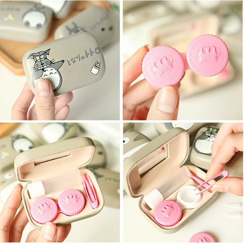 Lymouko новый дизайн мультяшный сосед Тоторо с зеркалом ПУ Чехол для контактных линз