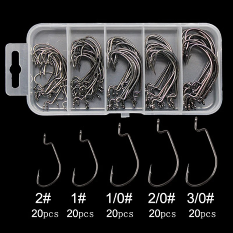 

PPGUN 100 шт./лот рыболовные мягкие крючки для червя из высокоуглеродистой стали, широкие рыболовные крючки с супер замком, мягкие крючки для пр...