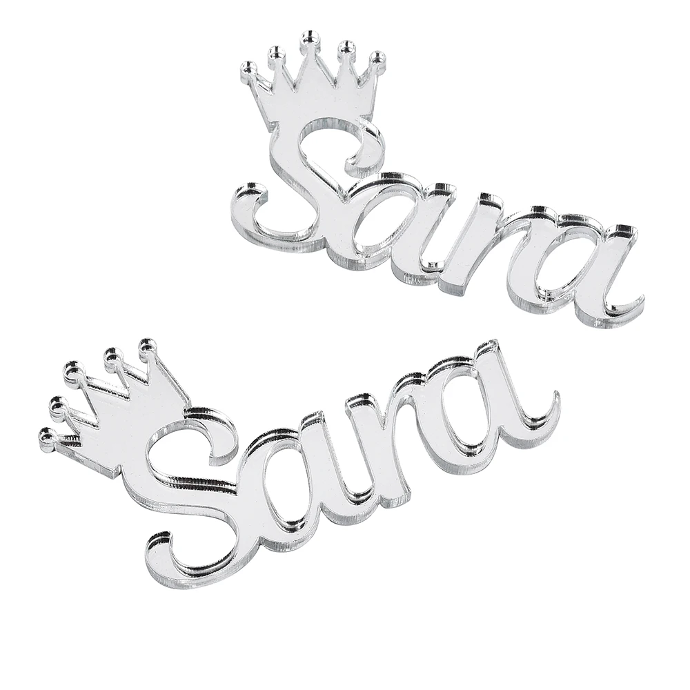 

12PCS Personalized Engraved Acrylic Wooden Crown Mirror Name Tag Custom Decor Favors Guest Gift 40MM Height For Baby Shower