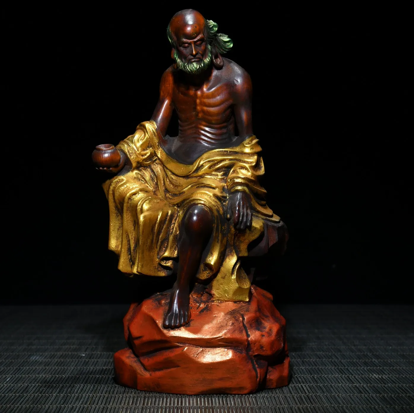 

6"Chinese Folk Collection Seikos Boxwood Master Dharma Bodhidharma Sitting Buddha Office Ornaments Town House Exorcism