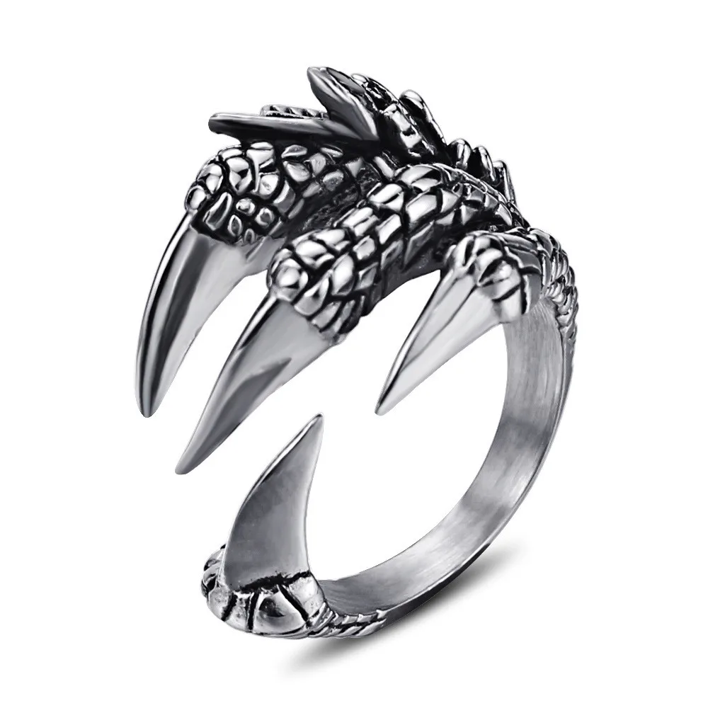 

New Fashion Dragon Ring Titanium Steel Dragon Claw Ring Sharp Claw Hand Rings for Men Jewelry Animal Open Ring Punk Accessories