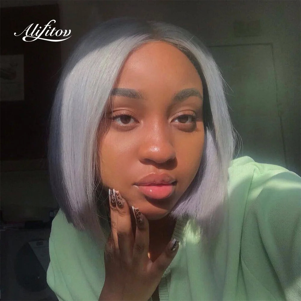 

Grey Colored Human Hair Wigs For Women 13x4 Lace Frontal Wig Straight Lace Front Wig Pre Plucked Brazilian Remy Grey Bob Wig