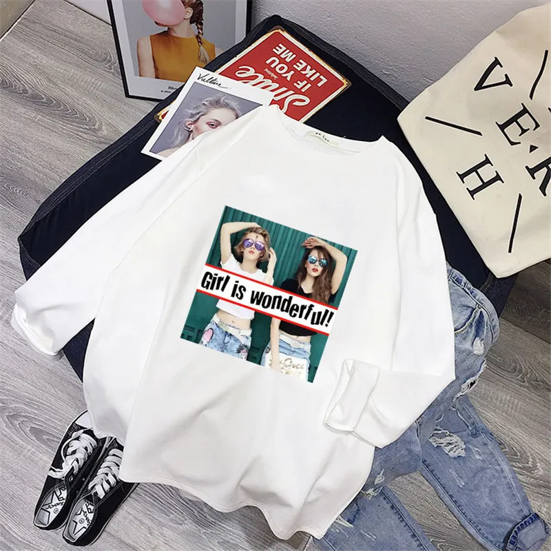 Picture 3 Футболка парная одежда странные вещи Harajuku Camiseta Feminina размера плюс XXXL белые футболки топы с принтом длинный рукав осень - Цвет: Picture 3