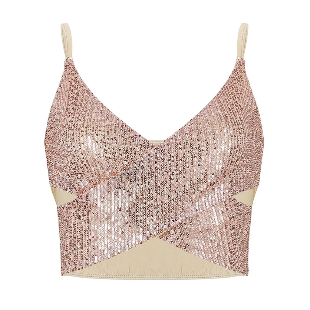 Кроп-Топ женский с блестками пикантная облегающая повседневная майка без