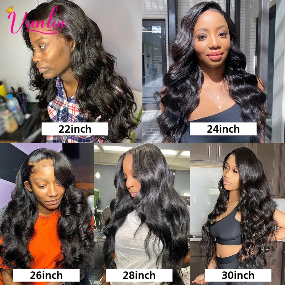 Vanlov Hair Peruvian Body Wave Human Bundles With Closure 4 4X4 Remy Jet Black 5 PCS/lot | Шиньоны и парики