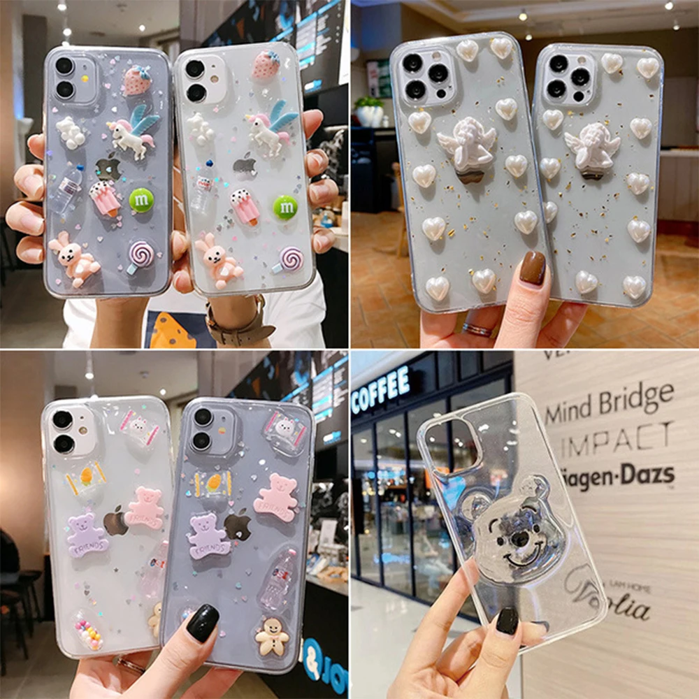 

Cute 3D cartoon bear unicorn rabbit Phone Cases for iPhone 8 7 Plus X 11 12 Pro mini pro XS MAX Stereo silicone phone back cover