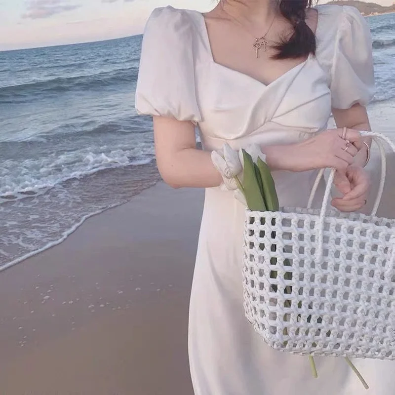 Платье женское однотонное до середины икры повседневная шикарная вечерняя