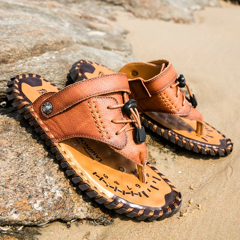 

Leather Flip Flops For Men Shoes Men Breathable Chancla Hombre Soft Flip Flops Comfortable Casual Safety Sports Sneakers