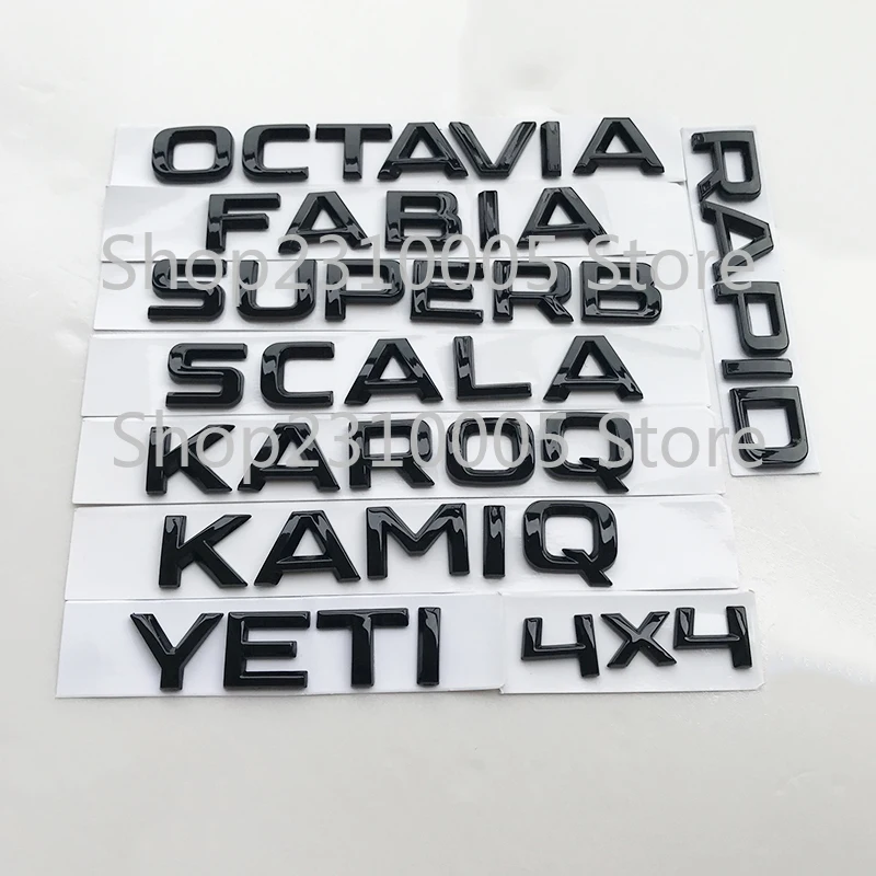Глянцевая черная эмблема с буквами логотип для Skoda FABIA KAMIQ KAROQ KODIAQ OCTAVIA RAPID SUPERB YETI