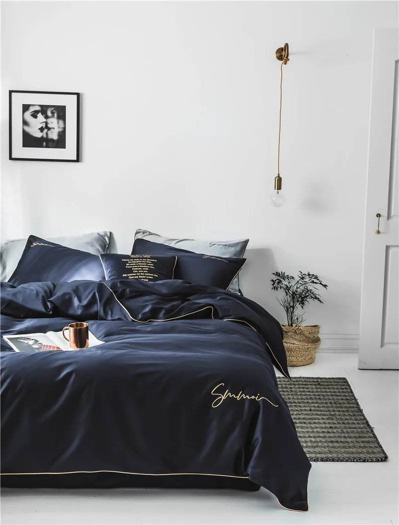 Роскошный черный комплект постельного белья одеяло покрывало двуспальная