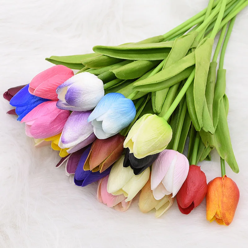 

10Pcs Artifical Real Touch PU White Yellow Tulips Flower Home Centerpiece Decor Wedding Party Decoration Bridal Flowers Bouquet