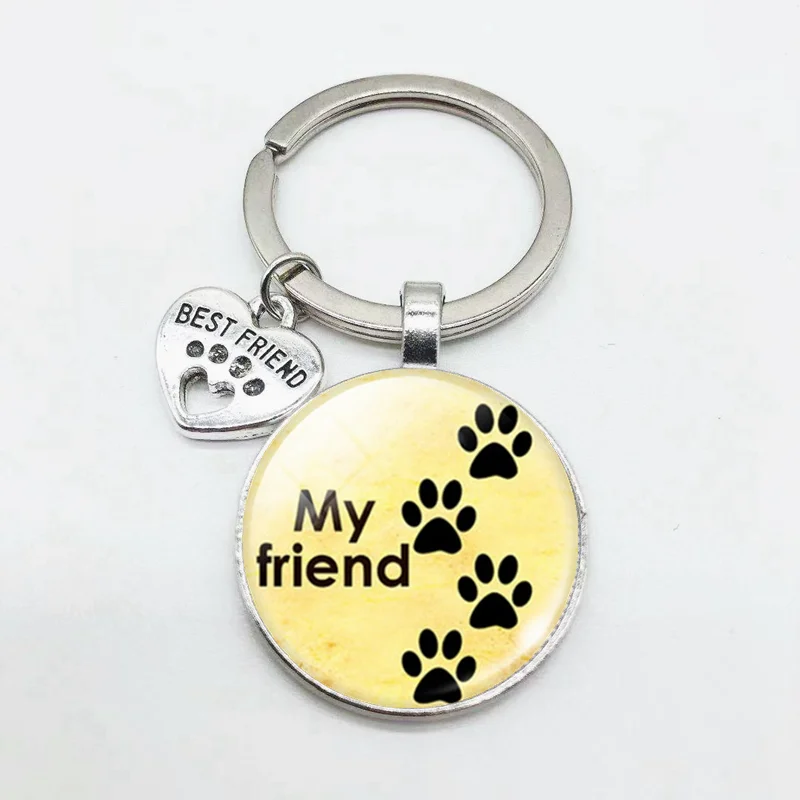 Брелок для ключей с рисунком милого щенка котенка серия узоров 25 мм Круглый Сплав